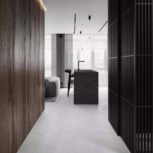 Темные тона помогают сгладить визуальный дисбаланс помещения. 05