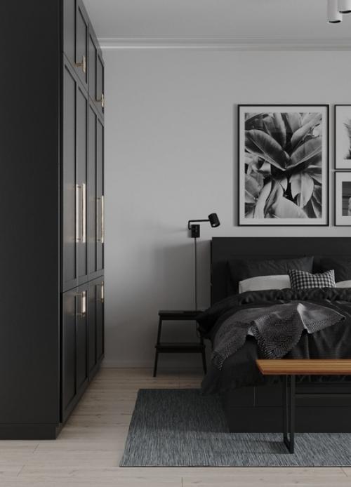 Роскошный монохромный дизайн спальни, который просто повторить. 01