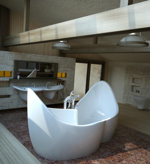 В проекте представлена разработка ванной комнаты в квартире в стиле лофт размещенной на мансардном этаже. 01