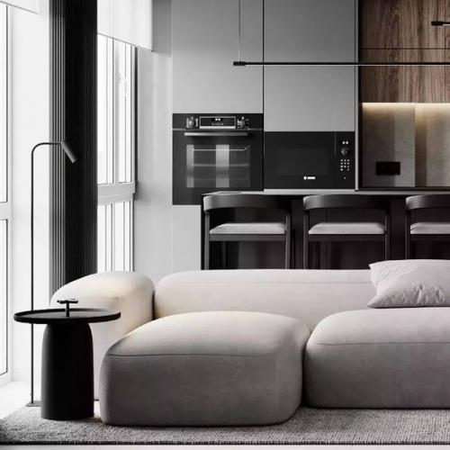 Темные тона помогают сгладить визуальный дисбаланс помещения. 01