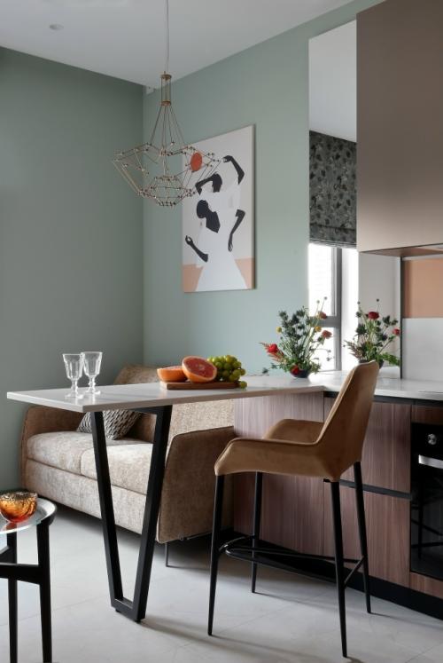 Интерьер однокомнатной квартиры 42 м 2 в ЖК Foriver в Москве.  