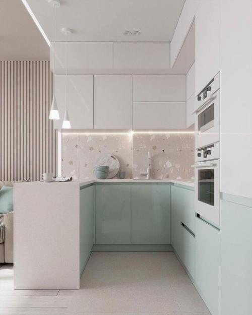 Светлый воздушный интерьер кухни - гостиной. 01