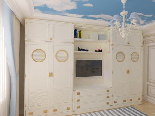 Дизайн классической детской в морском стиле для двоих разнополых детей двух и трёх лет. 05