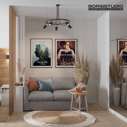 Светлый интерьер с древесными элементами (39, 8 кв. 06