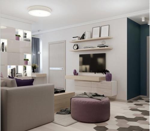 Зонирование комнаты на гостиную и спальную зону. 08