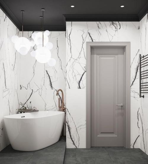 Необычная, очень контрастная ванная в проекте. 01
