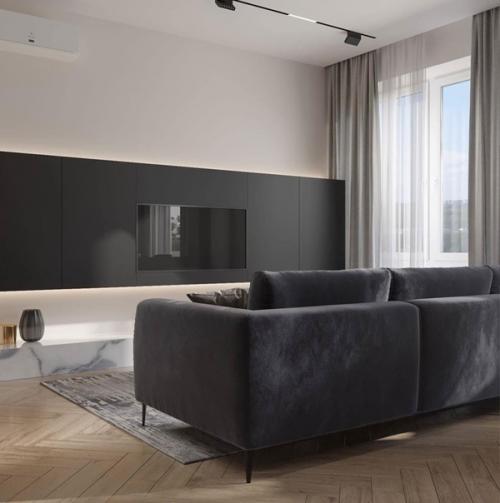 Современный интерьер. Кухни, объединенной с гостиной. 03