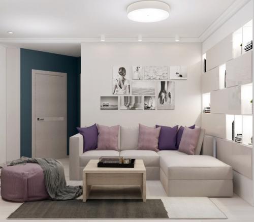 Зонирование комнаты на гостиную и спальную зону. 09