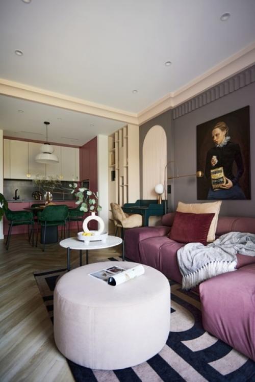 Яркая, колоритная эклектика в интерьере кухни - гостиной. 08