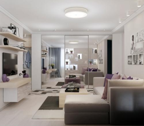 Зонирование комнаты на гостиную и спальную зону. 03