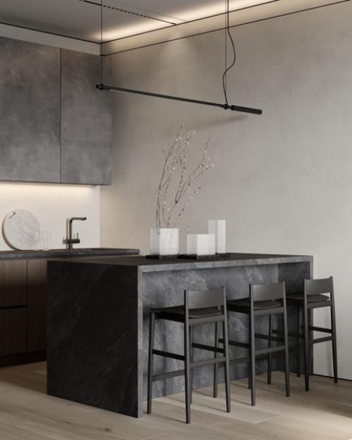 Проектквартиры.  В этой квартире - зона кухни и гостиной объединена, и к ним примыкает рабочий кабинет. 02