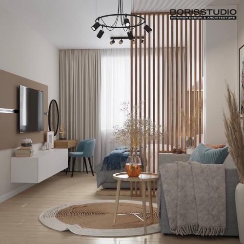 Светлый интерьер с древесными элементами (39, 8 кв. 01