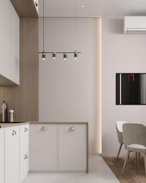 Спокойная, стильная кухня - гостиная. 03