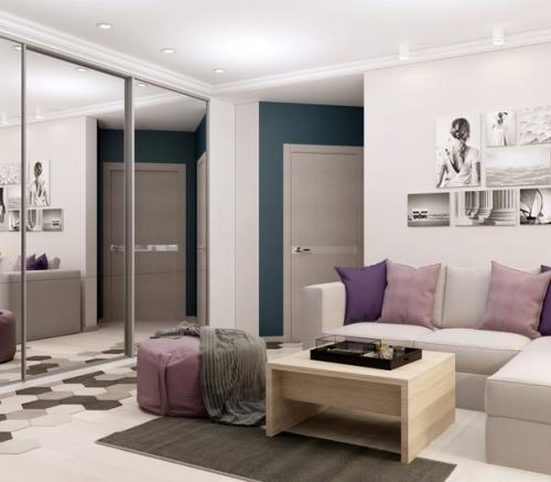 Зонирование комнаты на гостиную и спальную зону. 07