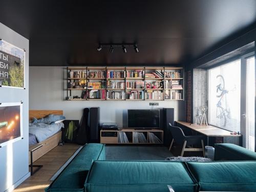 Как вам решение с черным матовым потолком в студии? 02