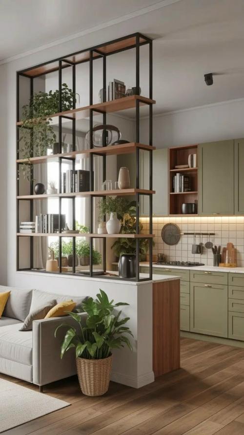 Подборка интересных решений для разделения пространства кухни - гостиной. 05