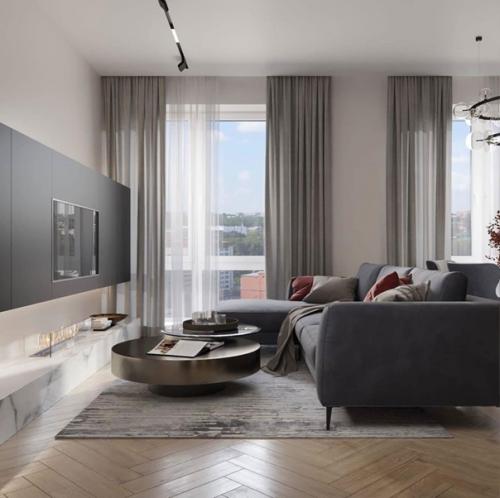 Современный интерьер. Кухни, объединенной с гостиной. 06