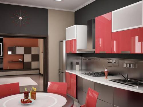 Розовый цвет в интерьере кухни. 02