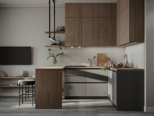 Современный проект квартиры - студии 40 м 2. интерьер в нейтральной цветовой гамме, в стиле минимализм. 05