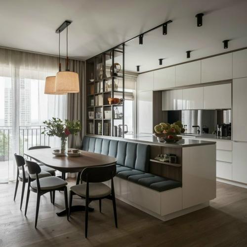 Подборка интересных решений для разделения пространства кухни - гостиной. 08