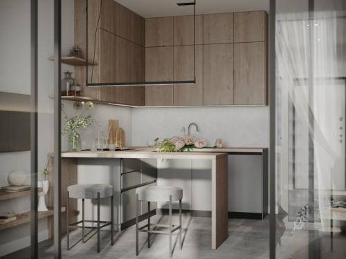 Современный проект квартиры - студии 40 м 2. интерьер в нейтральной цветовой гамме, в стиле минимализм. 04