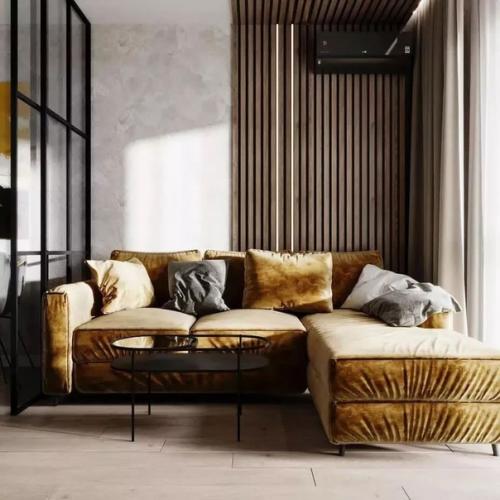 Яркий.  Смелый интерьер кухни - гостиной площадью 22 кв. 06