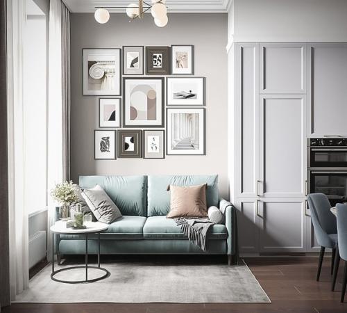 Элегантная неоклассика в интерьере кухни - гостиной площадью 18 кв. 03