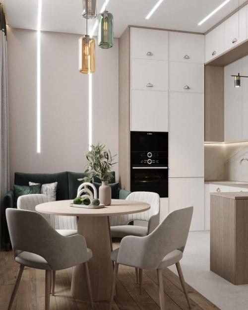 Спокойная, стильная кухня - гостиная. 04