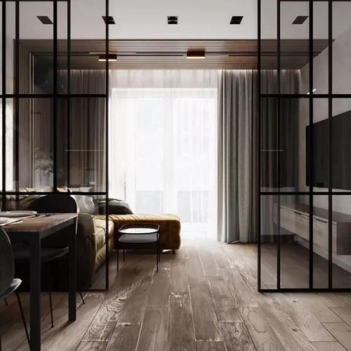 Яркий.  Смелый интерьер кухни - гостиной площадью 22 кв. 07