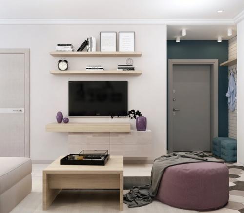 Зонирование комнаты на гостиную и спальную зону. 05