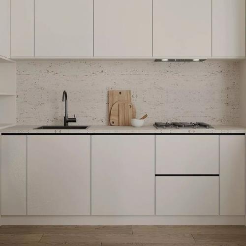 Светлый и воздушный интерьер с интересным слиянием кухни и гостиной. 02