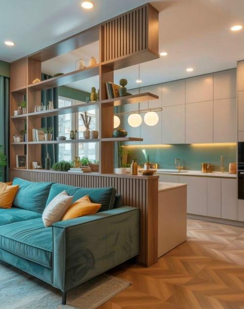 Подборка интересных решений для разделения пространства кухни - гостиной. 03