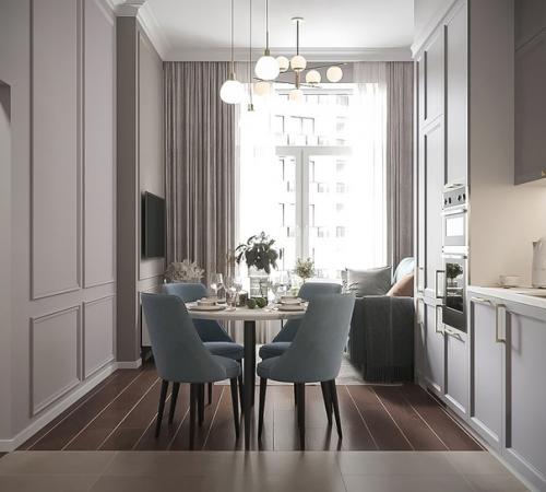 Элегантная неоклассика в интерьере кухни - гостиной площадью 18 кв. 04