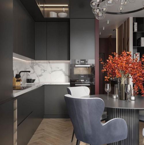 Современный интерьер. Кухни, объединенной с гостиной. 02