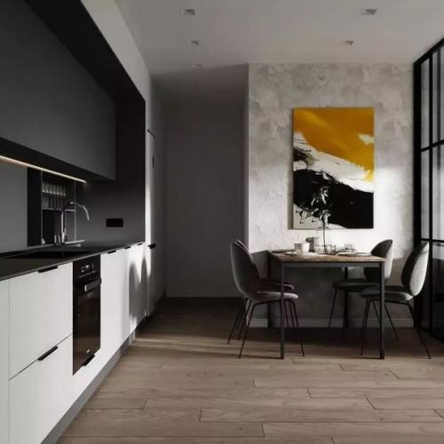 Яркий.  Смелый интерьер кухни - гостиной площадью 22 кв. 01