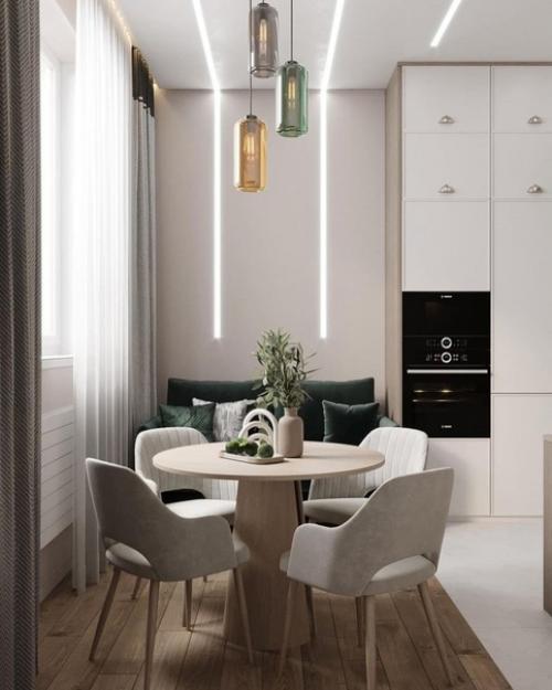 Спокойная, стильная кухня - гостиная. 01