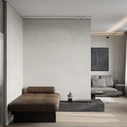 Проектквартиры.  В этой квартире - зона кухни и гостиной объединена, и к ним примыкает рабочий кабинет. 06