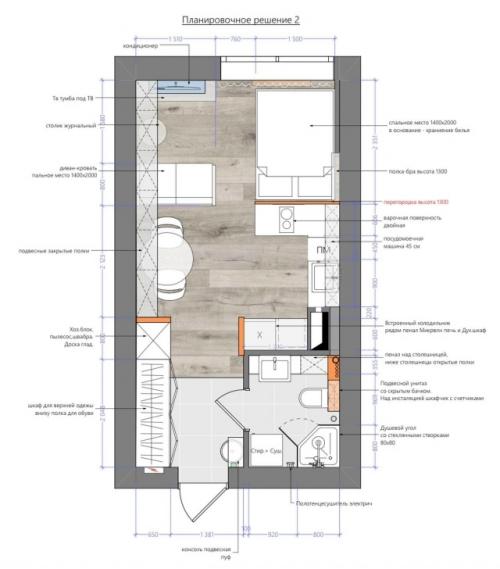 Современный проект квартиры - студии 28 м 2. строгий монохромный интерьер для девушки - студентки. 09