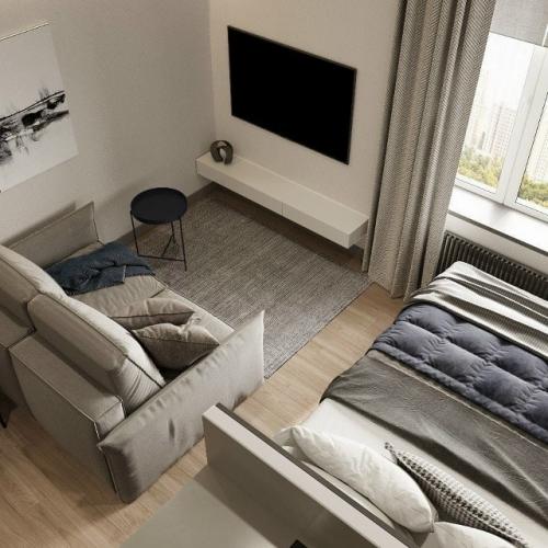 Современный проект квартиры - студии 28 м 2. строгий монохромный интерьер для девушки - студентки. 04