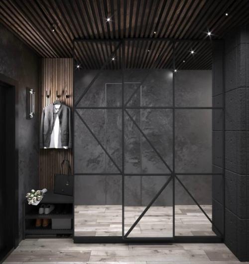 Темный лофт - интерьер квартиры - студии площадью 38. 06