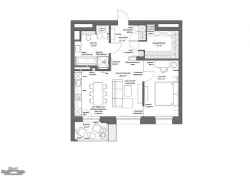 Современный дизайн двухкомнатной квартиры 63, 7 кв. 09