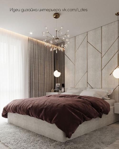 Приятный дизайн спальни в спокойной цветовой гамме. 01