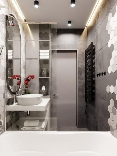 Проект Prime. Монохромный интерьер ванной комнаты. 01