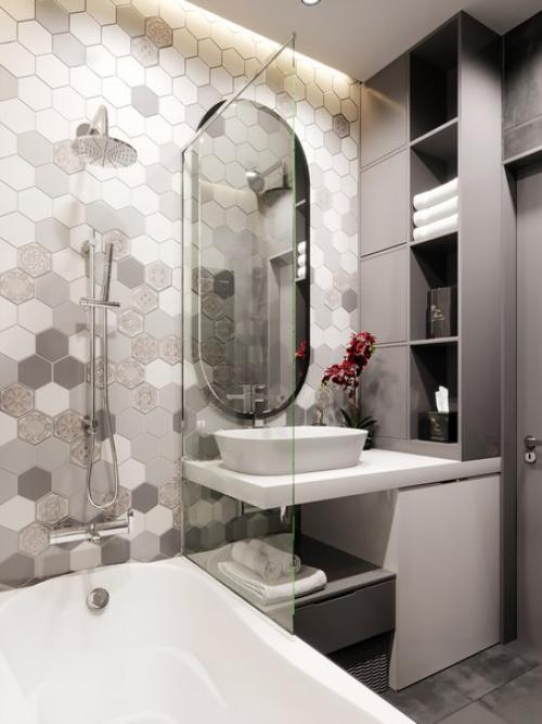 Проект Prime. Монохромный интерьер ванной комнаты. 02