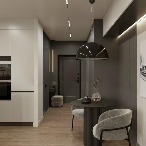 Современный проект квартиры - студии 28 м 2. строгий монохромный интерьер для девушки - студентки. 06