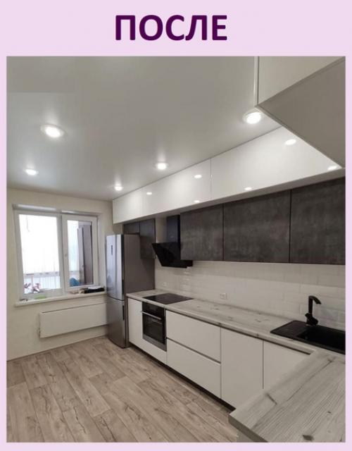 Ремонт в кухне.  Все в белом цвете. 01