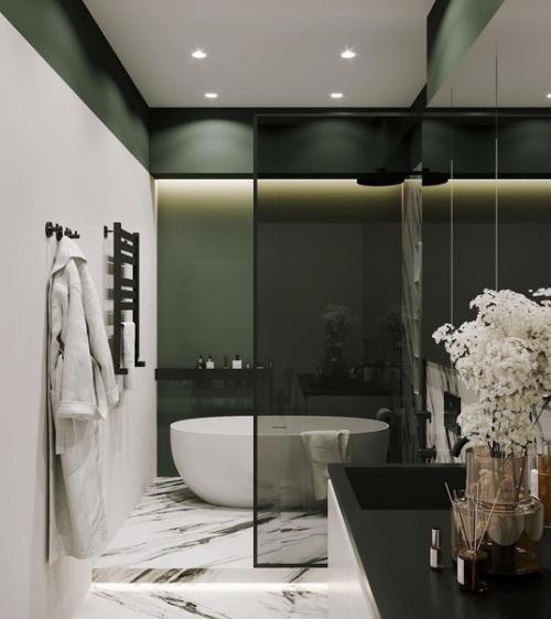 Эффектный санузел, в клубном доме Sinatra и если бы вы видели заказчицу, поняли бы, что это 100% её интерьер и попадание в Яблочко. 01