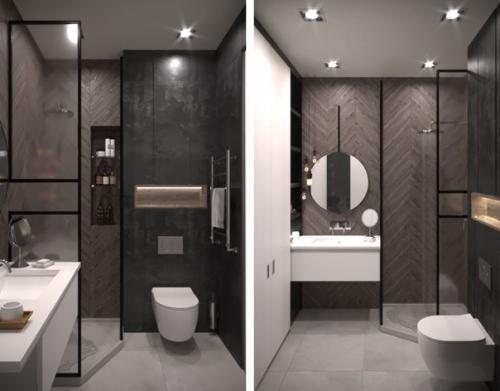 Темный лофт - интерьер квартиры - студии площадью 38. 08