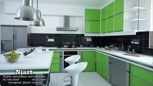 Уютные и стильные кухни в зеленых тонах. 02
