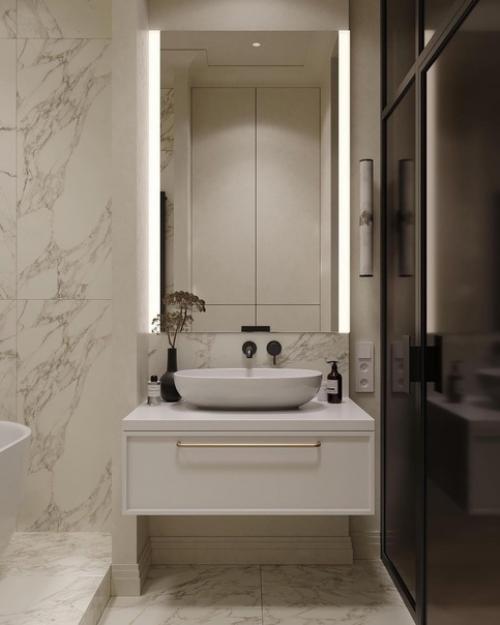 Мастер - ванная в двухэтажной квартире с мансардой получилась очень светлой и изящной. 01